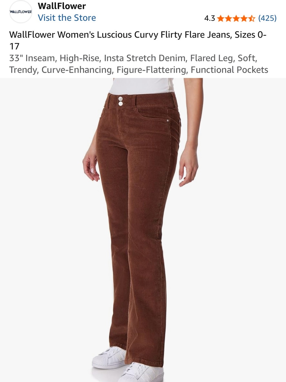 Wallflower Brown Corduroy Flare Jeans for Women